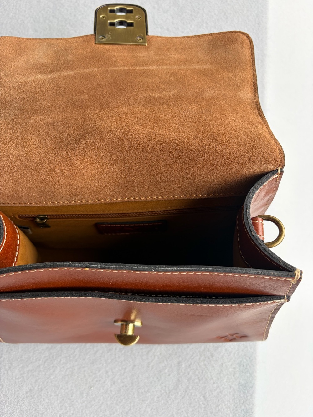 Patricia Nash Cognac Tooled Leather Satchel with Brass Turn-Lock - Picture 4 of 8